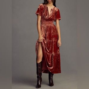 NEW Anthropologie The Somerset Maxi Dress: Velvet Edition Red